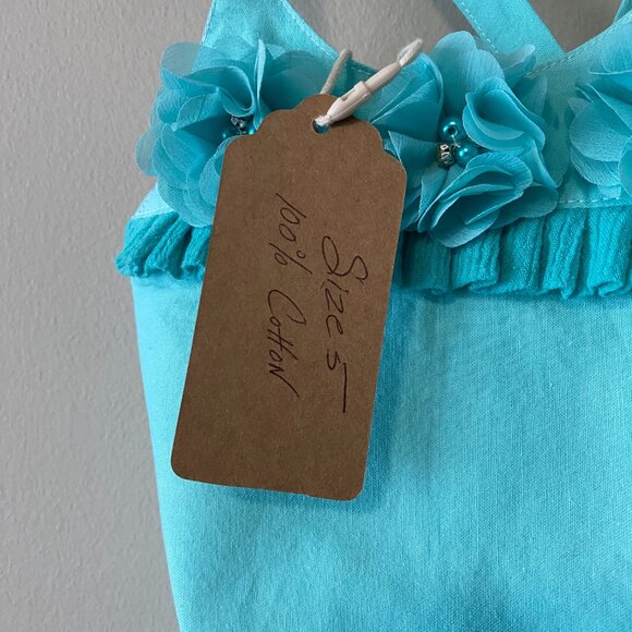 Handmade Children's 100% Cotton Embellished Blue Crossed Straps Dress - Picture 4 of 12